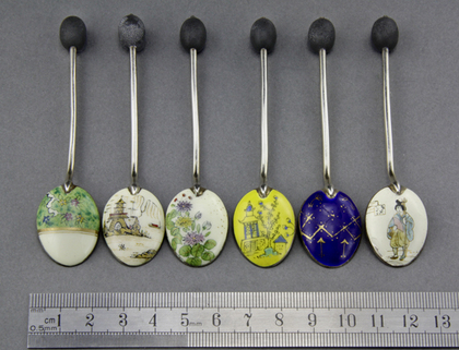 Chinoiserie Silver & Enamel Mocha Spoons (Set of 6)